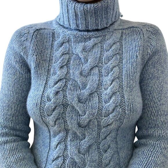 Vintage Y2K Express Blue Angora Ribbed Fluffy Fuzzy Soft Turtleneck Sweater Sz M - Picture 4 of 8